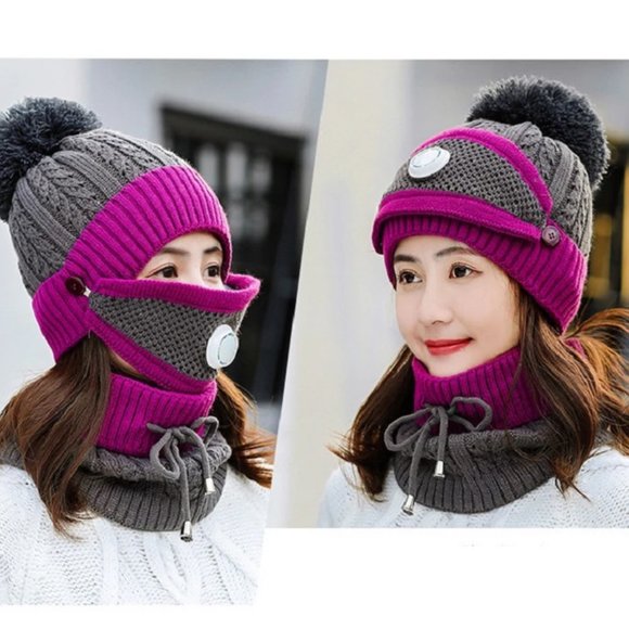 Warm Winter Ski Cap with Neck Gaiter + Scarf - Picture 2 of 4